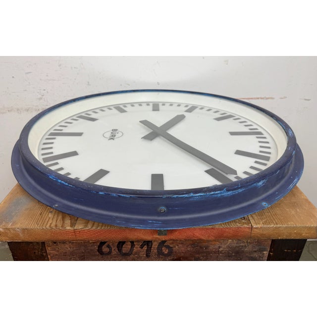 Industrial German Blue Factory Wall Clock from Burk, 1960s For Sale - Image 14 of 18