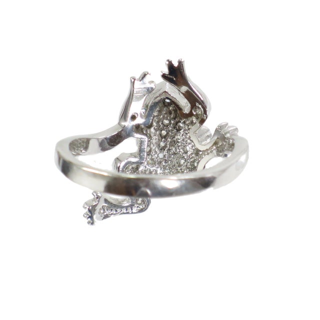 Metal Vintage 1970s Designer White Gold & Cz Frog Ring For Sale - Image 7 of 7