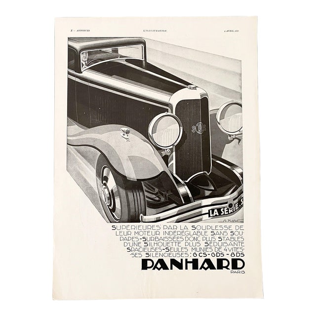 1932 Art Deco Automobile Panhard Classic Car Advertisement Print by Alexis Kow, Not Framed For Sale