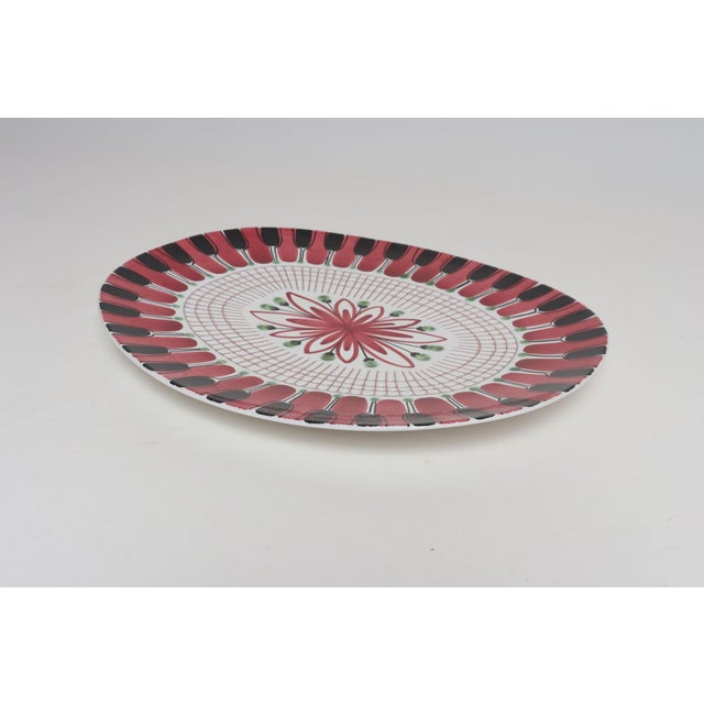 Pink Scandinavian Geometric and Floral Hand-Painted Fajance Platter by Elle Norway For Sale - Image 8 of 16
