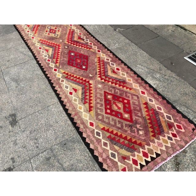 Red Vintage Turkish Handwoven Floral Runner- 2′10″ × 12′4″ For Sale - Image 8 of 11