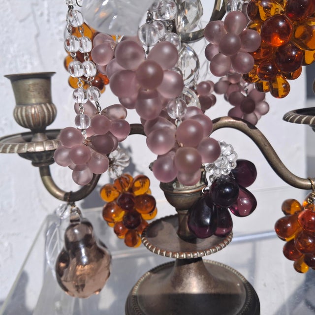 19th Century French Louis XV Bronze With Crystal Fruit Table Lamp/ Girandole/ Candelabra For Sale - Image 11 of 18