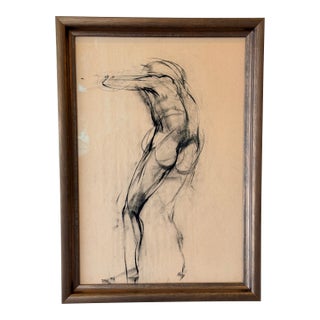 1960s Standing Figure, Study in Motion - Charcoal Study For Sale