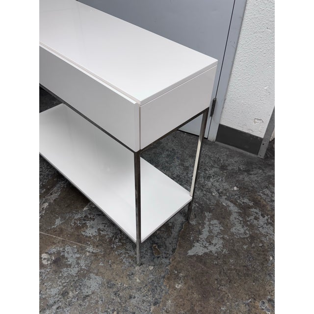 West Elm West Elm White Lacquer Console Table + Storage For Sale - Image 4 of 12
