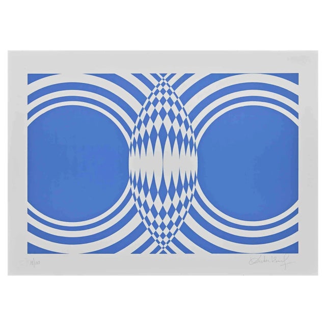 Victor Debach, Blue Composition, Screen Print, 1970s For Sale