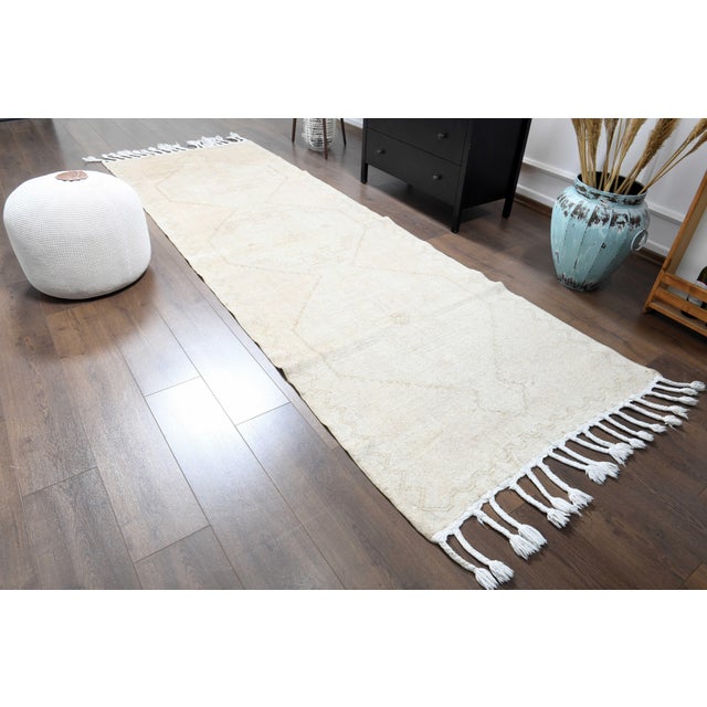 Textile 1970s Vintage Handmade Wool Cotton Turkish Beige Area Rug For Sale - Image 7 of 11