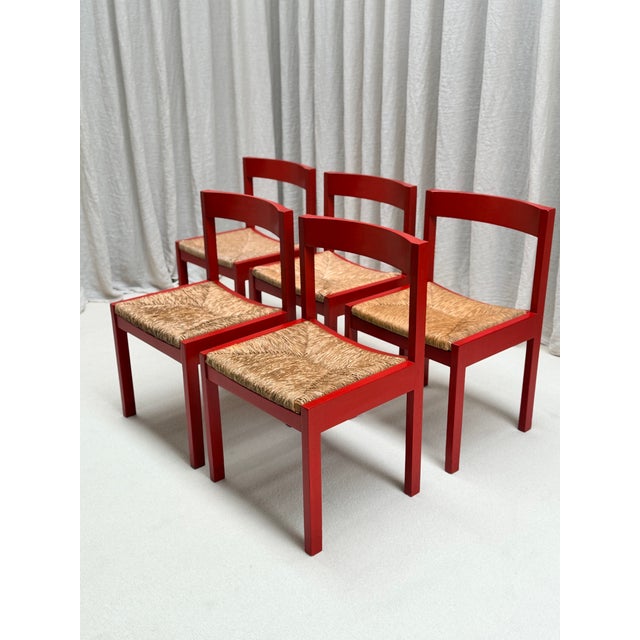 Red Stained Oak and Cane Chairs by Gerard Geytenbeek for ASZ Meubelen, Netherlands, 1960s, Set of 5 For Sale - Image 16 of 16