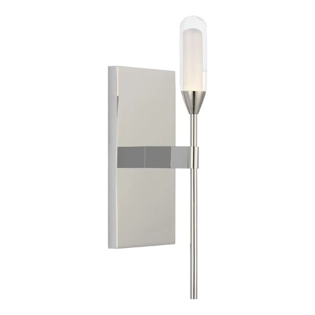 Peter Bristol for Visual Comfort Signature Overture Medium Sconce in Polished Nickel with Clear Glass For Sale