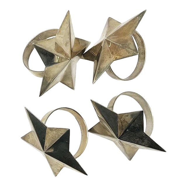 Vintage Silver-Tone Metal Star Shaped Napkin Rings - Set of 4 For Sale