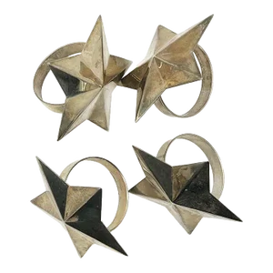 Vintage Silver-Tone Metal Star Shaped Napkin Rings - Set of 4