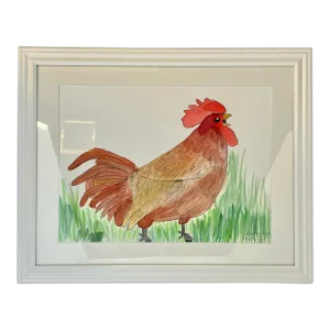 Outsider Art “Rooster” Original Ink and Watercolor Painting