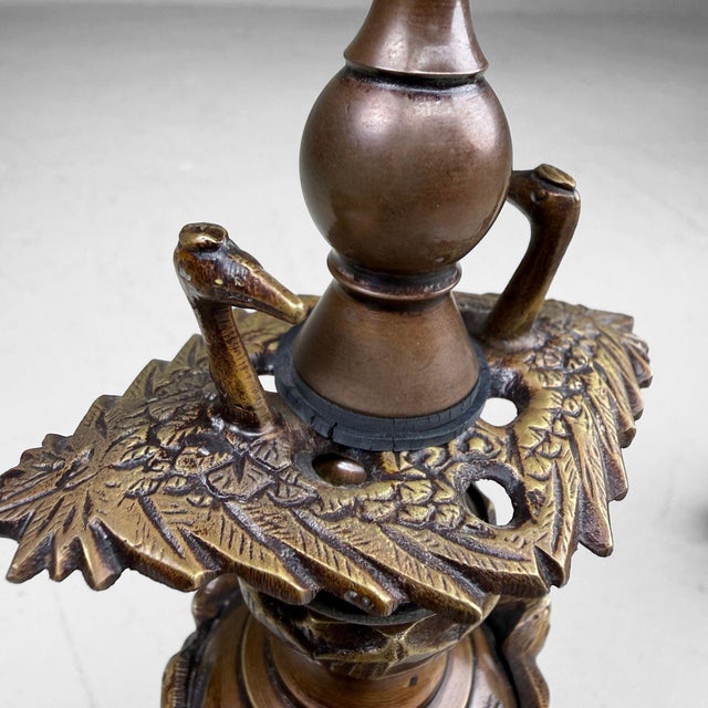 Japanese Altar Candlesticks with Cranes, 1960s, Set of 2 For Sale - Image 11 of 12