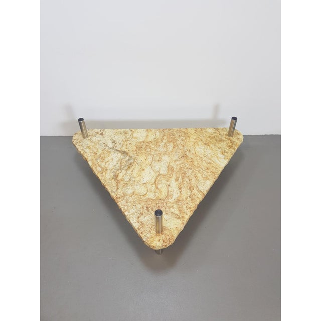 Silver Brutalist Triangle Coffee Table in Marble and Stainless Steel, 1970s For Sale - Image 8 of 12