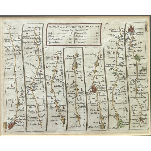 Late 18th Century Original English 18th Century Strip Road Map - The Road From Bristol to Worcester & Cambridge to Coventry For Sale - Image 5 of 9