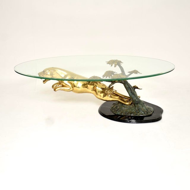 Vintage French Bronze, Brass, and Marble Leaping Jaguar Coffee Table, 1970s For Sale - Image 4 of 11