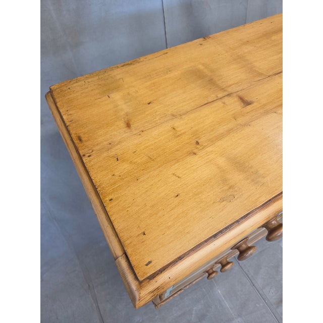 Brown Antique English Edwardian Natural Pine Chest of Drawers With Blue French Line For Sale - Image 8 of 14