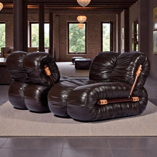 Animal Skin Percival Lafer Mp-116 Modular Lounge Chair Unit Set, Dark Leather, Brazil, 1973 For Sale - Image 7 of 12