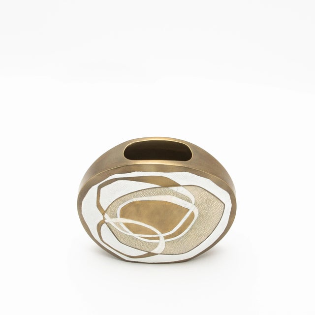 Modern Vase in Shagreen With Mother of Pearl and Brass Details by R&y Augousti For Sale In Los Angeles - Image 6 of 7