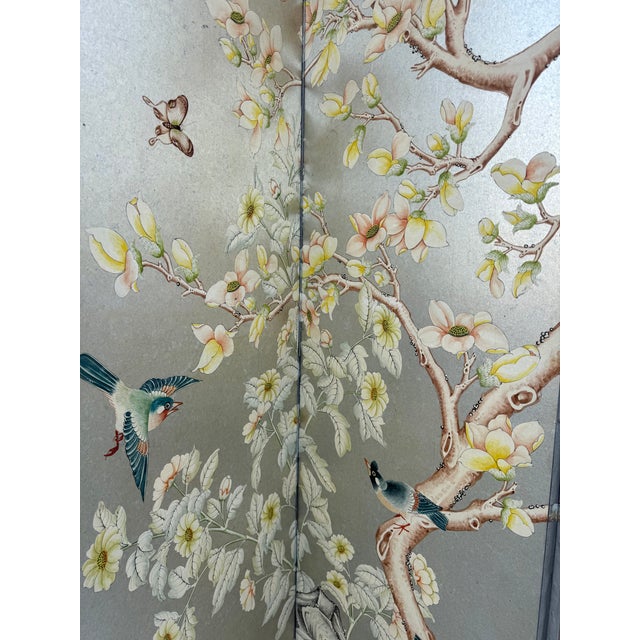 Early 20th Century Gracie Style Hand-Painted Silver Leaf Chinoiserie Screen For Sale - Image 5 of 16