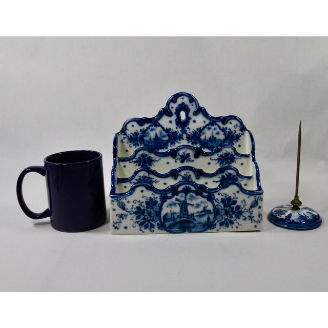 Delft Pattern Blue and White Letter Holder and Receipt Spindle For Sale - Image 14 of 16
