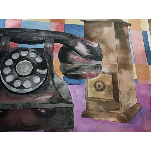 1982 Modernist Telephone Watercolor Painting For Sale In Milwaukee - Image 6 of 8