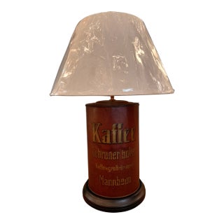 Vintage German Coffee Roaster Advertising Tin Table Lamp For Sale