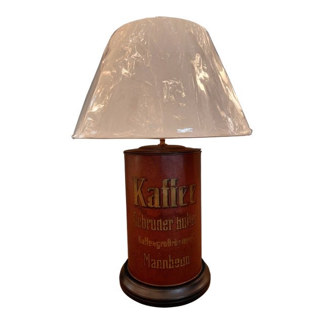 Vintage German Coffee Roaster Advertising Tin Table Lamp For Sale