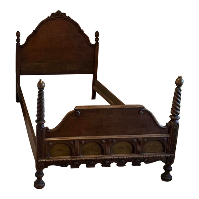 Victorian Carved Walnut Twin Bed For Sale
