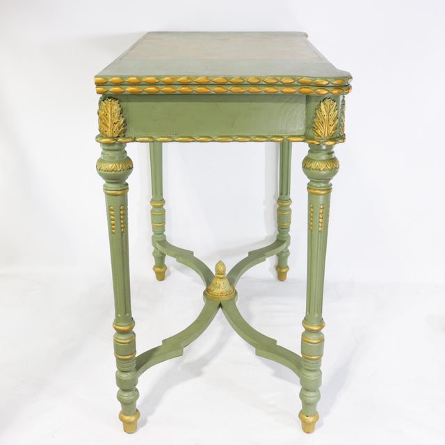 Vintage Neoclassical Green and Gilt Accent Game Table With Reversible Chess/Backgammon Top For Sale - Image 9 of 16