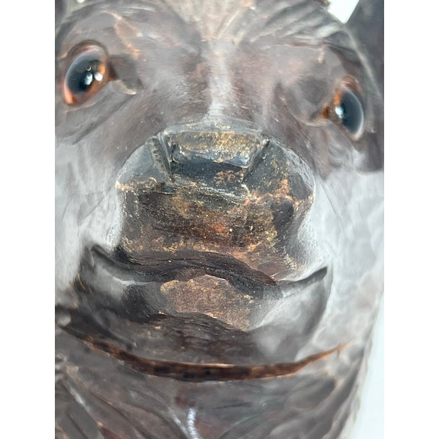 Cabin Vintage Black Forest Style Hand Carved Wood Stag Deer Sculpture With Antlers For Sale - Image 3 of 12