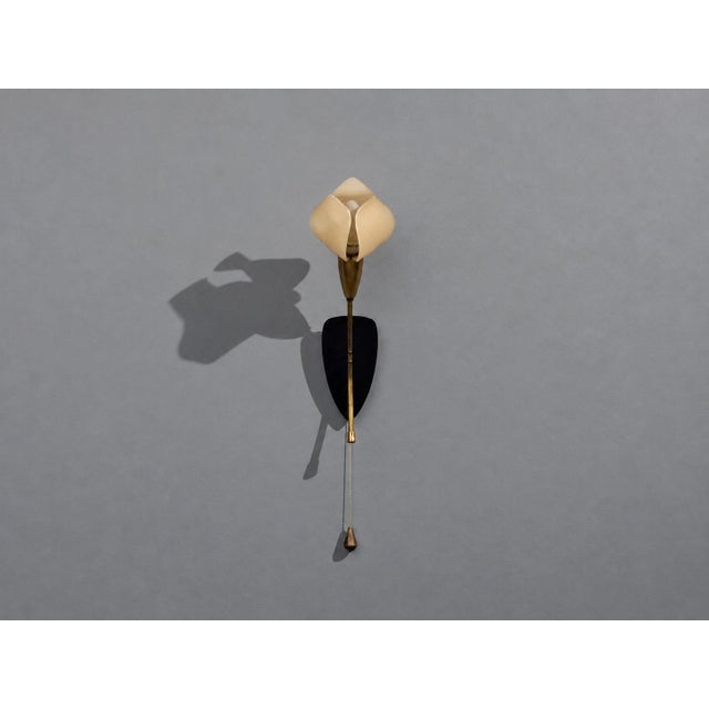 Scandinavian Modern, Tulip Wall Sconce, Brass, Plastic, Sweden, 1950s For Sale - Image 4 of 12
