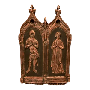 Vintage 1960 Medieval Knight & Wife Prayer Tablets, Metal Wall Relief