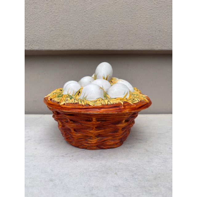 Rustic Austrian Majolica Porcelain Eggs Basket Tureen Circa 1890 For Sale - Image 3 of 11