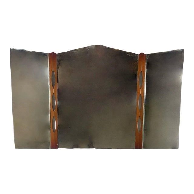 MCM Sculptural Walnut Tri-Fold Mirror For Sale