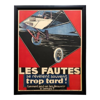 1940s French Art Deco - Les Fautes Se Révèlent Souvent Trop Tard!, Aviation Safety Poster For Sale