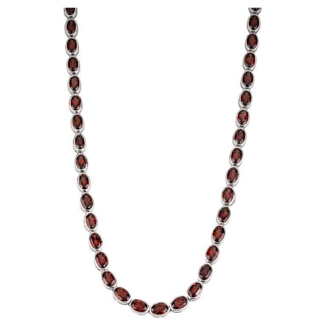 Metal Caratandher Modern Oval Garnet Gemstone Tennis Necklace in Solid Silver For Sale - Image 7 of 12
