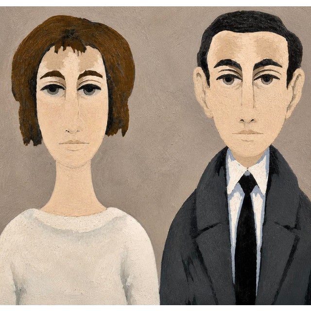 White Marcello Boccacci - Modernist Young Lovers Portrait - 1960s Oil Panting For Sale - Image 8 of 13