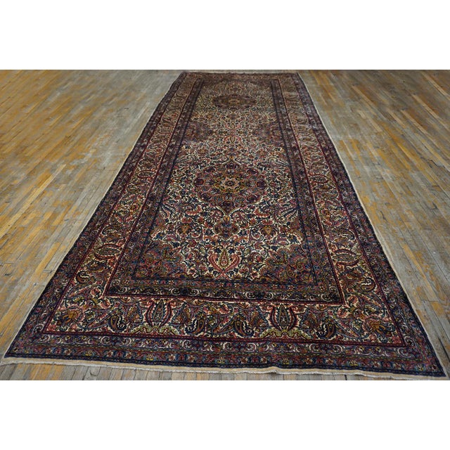 1920 Antique Persian Kilim Rug ( 4' 10" x -13' 4" 147 x406 ) Antique Persian Kerman Hallway Runner Rug, Country of Origin:...