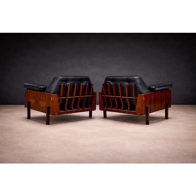Pair of Armchairs in Rosewood & Black Leather, Bertomeu, 1960s For Sale - Image 9 of 11