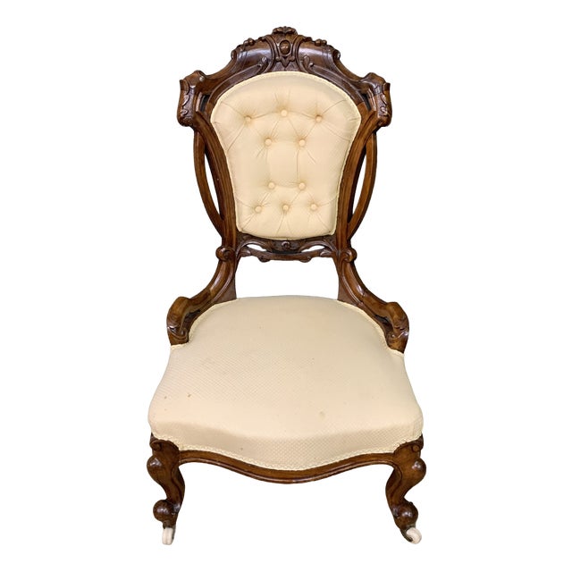 Victorian Walnut Upholstered Salon Chair, 1870 For Sale