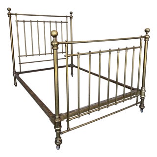 Early 20th Spanish Full Double Bronze Bed with bars and wheels For Sale