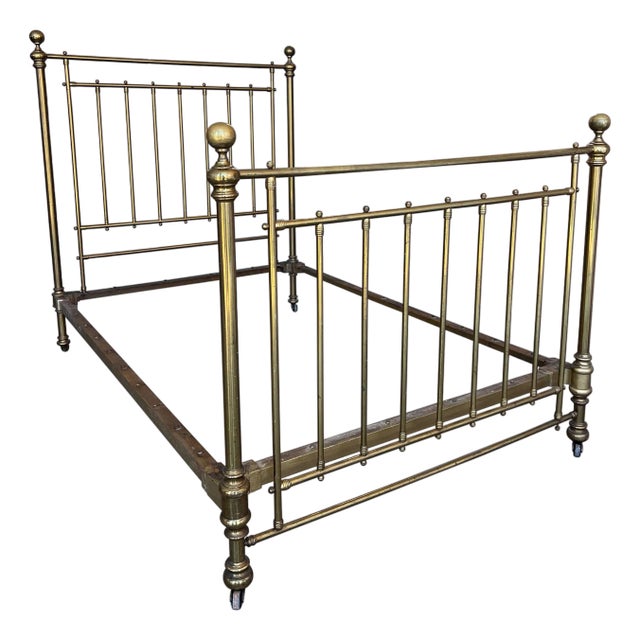 Early 20th Spanish Full Double Bronze Bed with bars and wheels For Sale