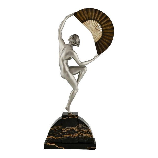 1920s Marcel Bouraine, Art Deco Nude Fan Dancer, 1925, Bronze on Marble Base For Sale - Image 5 of 13