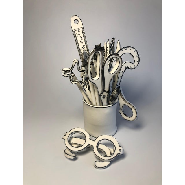 "the stationary pot" by katharine morling – porcelain sculpture of office and studio creative items delicate yet bold, the...