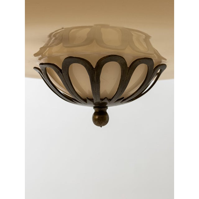 Swedish Grace Brass and Glass Ceiling Lamp by Harald Notini for Böhlmarks, 1929 For Sale - Image 6 of 12