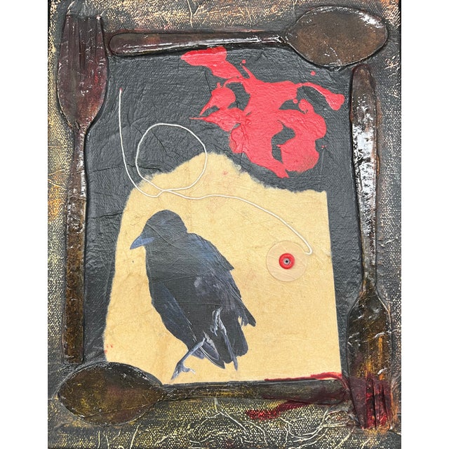 1990s Raven Mixed Media Assemblage Shadowbox Art – Found Object Fork & Spoon Collage – Dark Academia Gothic Wall Decor For Sale - Image 9 of 9