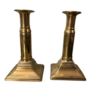 Pair of 6.75" Antique English Brass Push Up Candlesticks