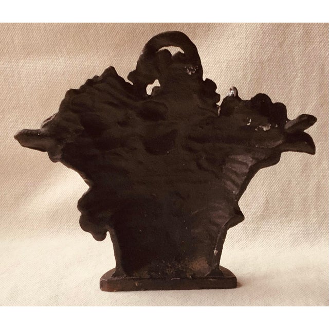 Antique American Cast Iron Fruit Basket Doorstop, C. 1920s–1930s, Black Paint For Sale - Image 6 of 18