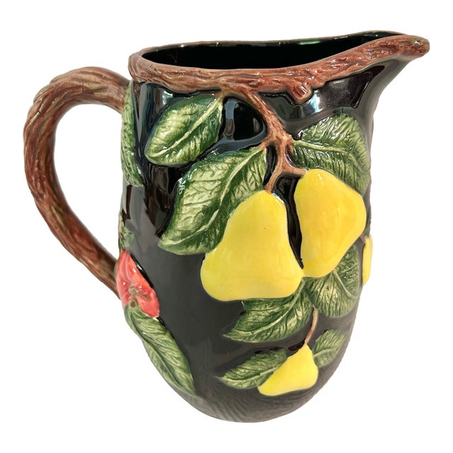 1991 Fitz and Floyd Omnibus Collection Majolica Style Hand Painted Pitcher For Sale