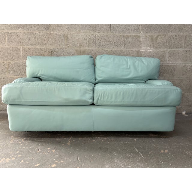 Postmodern Teal Leather Loveseat by Directional Furniture. Circa 1980s. For Sale - Image 18 of 18